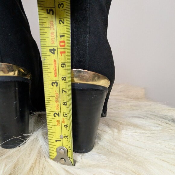 Mark Fisher Black Suede Heeled Pull-On Booties | Gold Heel Accent | Women's 7.5 - Picture 6 of 9